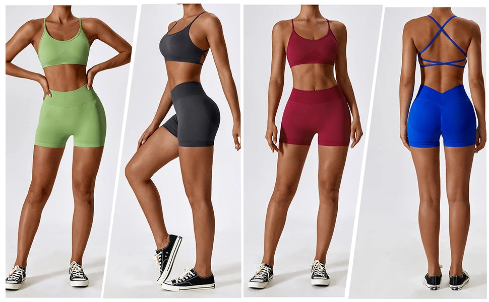 V Back Seamless Shorts Women Sports Shorts Cycling Yoga Shorts Scrunch Butt Biker Fitness High Waist Gym Shorts Leggings Woman