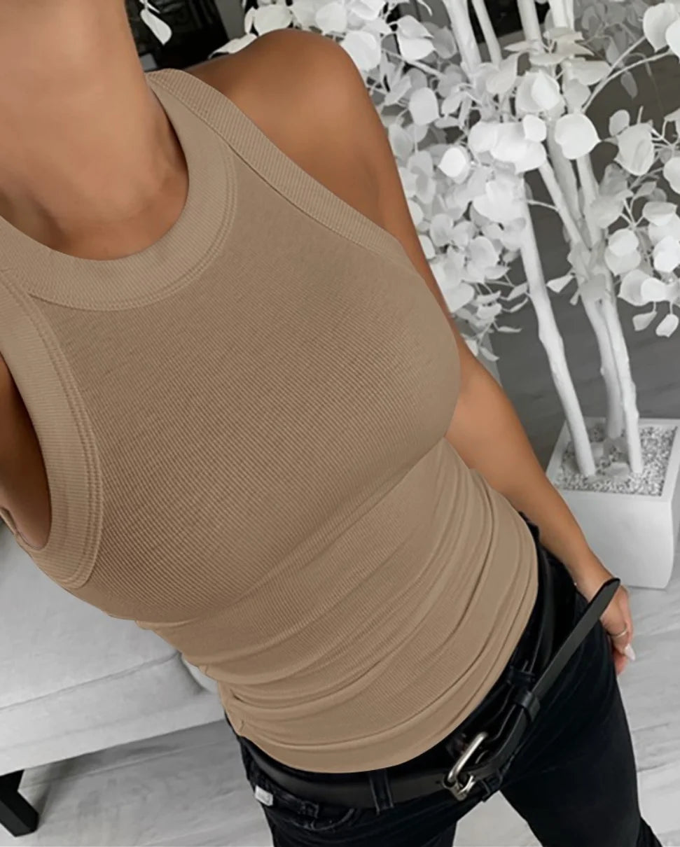 Sleeveless Ribbed Knit Tank Top