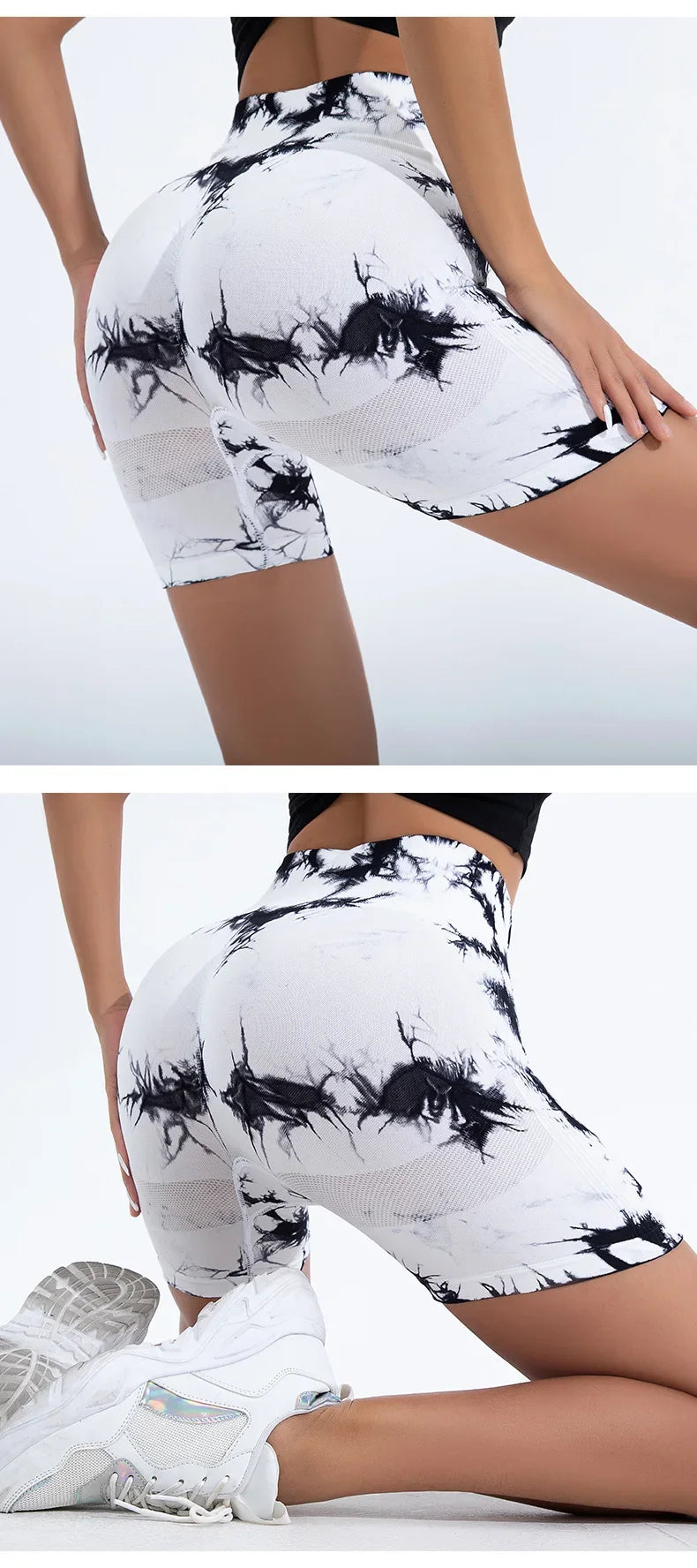 High Waist Yoga Shorts Women Seamless Push Up Shorts Gym Workout Running Shorts Tie Dye Fashion Knit Slim Three Point Pants