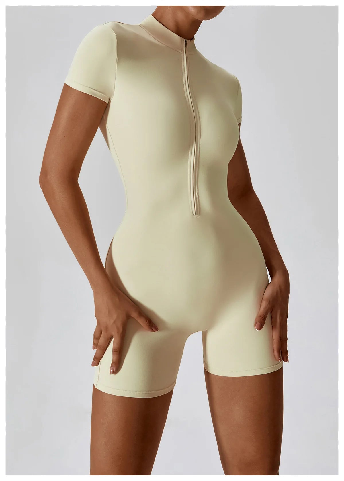 Summer Zipper Jumpsuit Short Sleeve Yoga Bodysuit