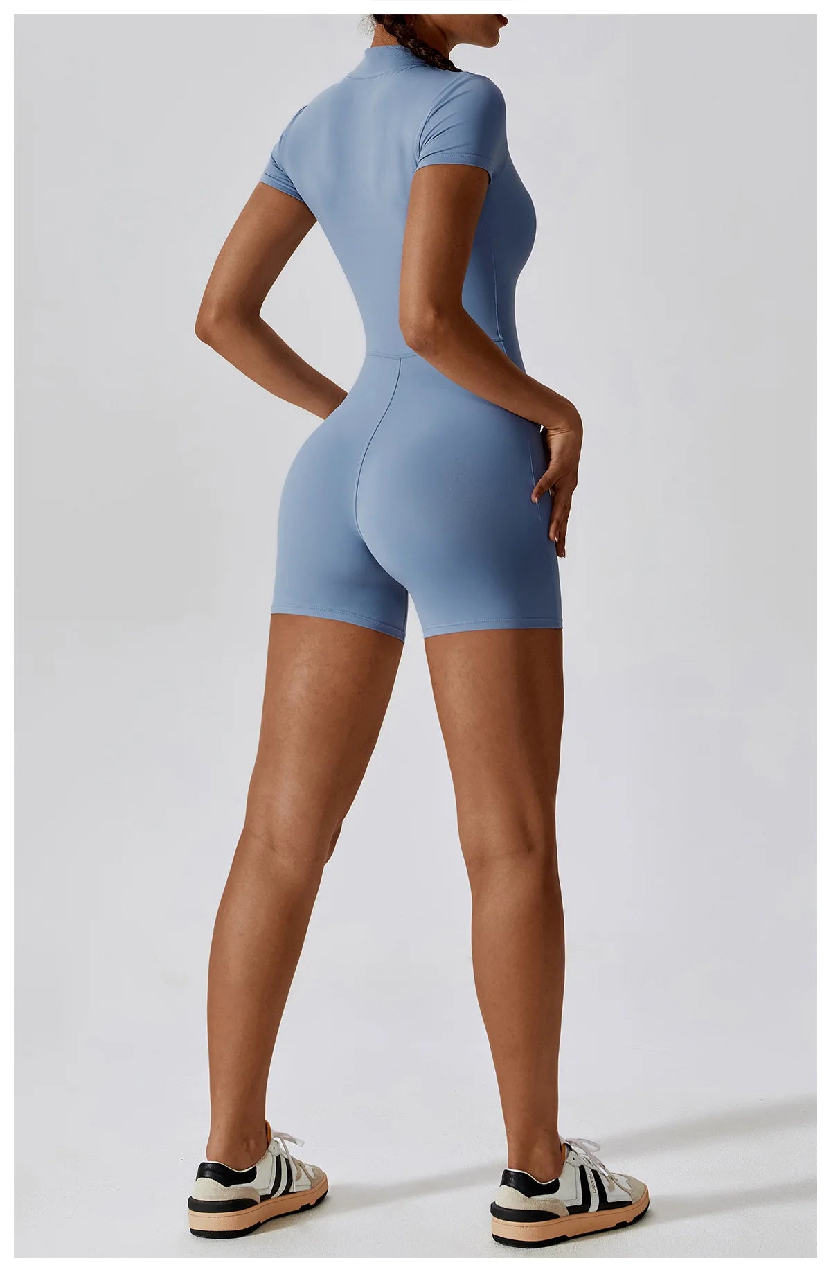 Summer Zipper Jumpsuit Short Sleeve Yoga Bodysuit