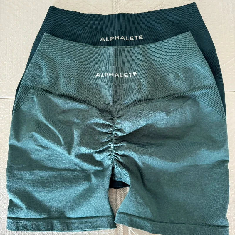2025 ALPHALETE Impact Shorts Women Fitness Sports Biker Shorts Ribbed Band Yoga Shorts Workout Scrunch Butt Seamless Leggings
