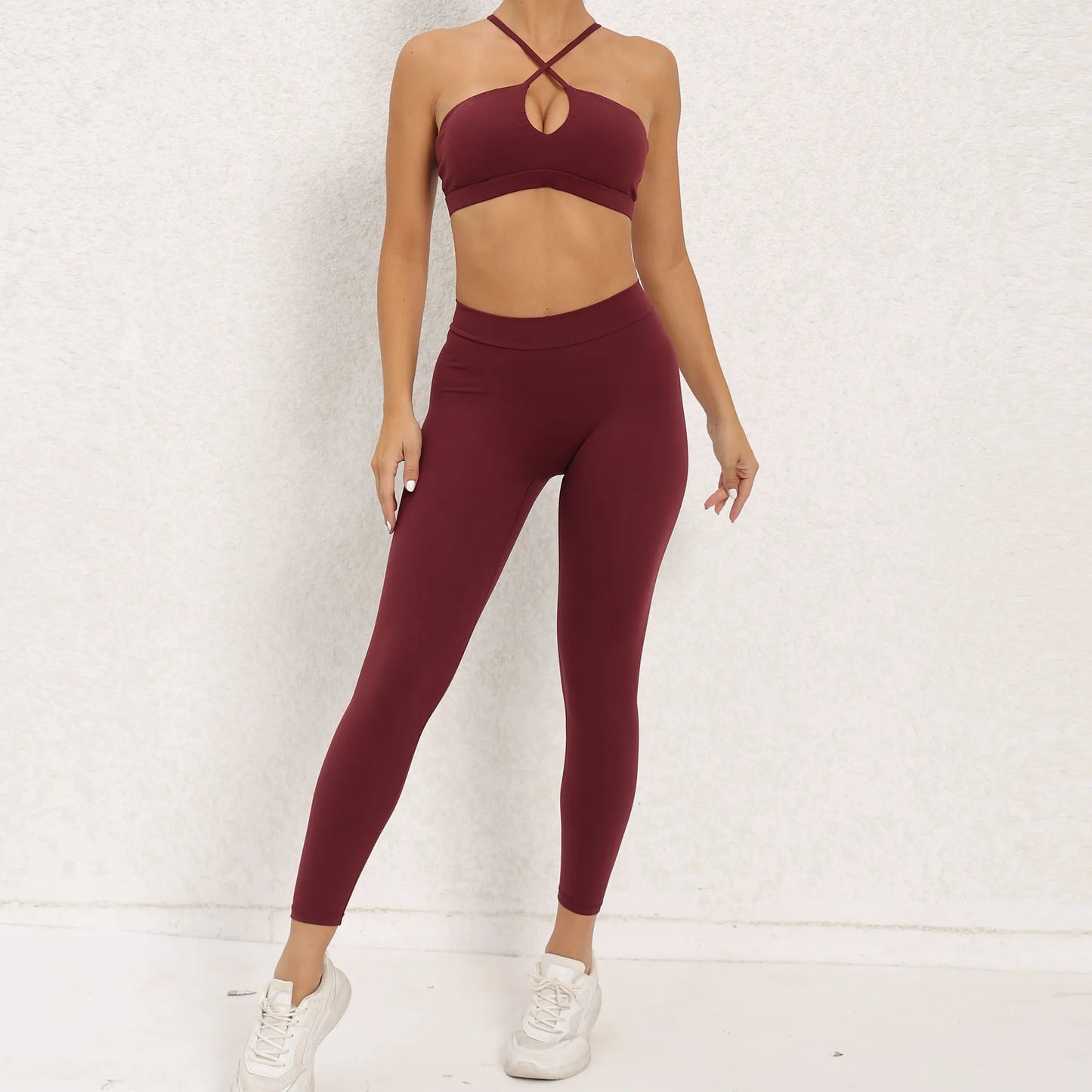 Sports Set Women Clothes Fitness Outfit Rib Yoga Suit Cross Running