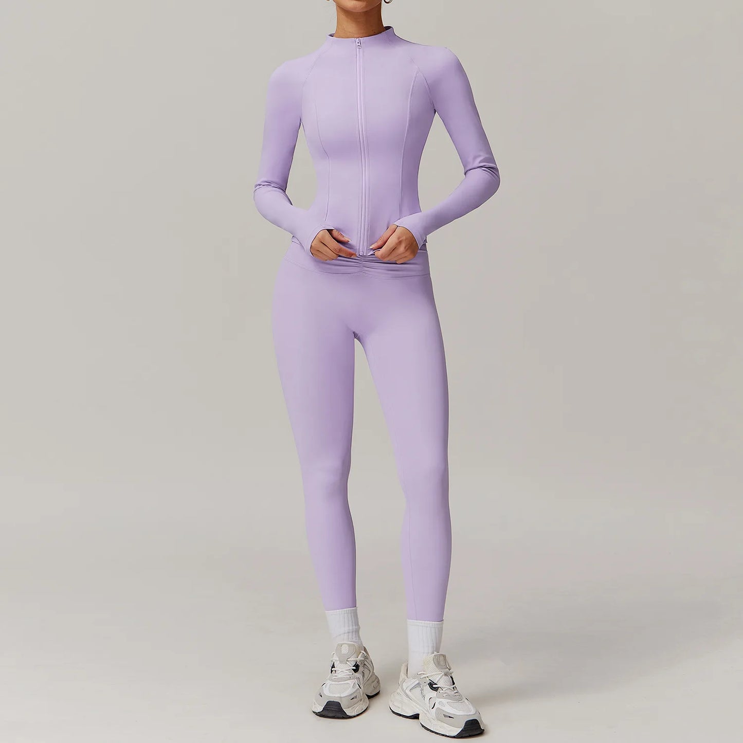2PCS Yoga Suit Women Gym Set Long Sleeve Zipper