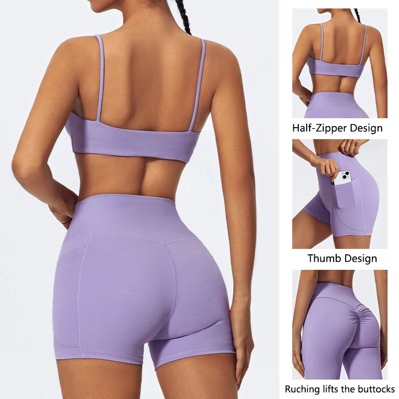 Two Piece Gym Workout Set Female Bra Yoga Sets 2ps Shorts Fitness Wear