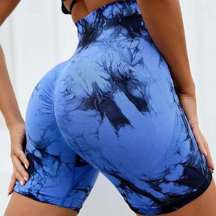 Tie Dye Butt Liftting Sexy Gym Shorts Women Skinny Stretch High Waist Sports Shorts Casual Seamless Yoga Pants