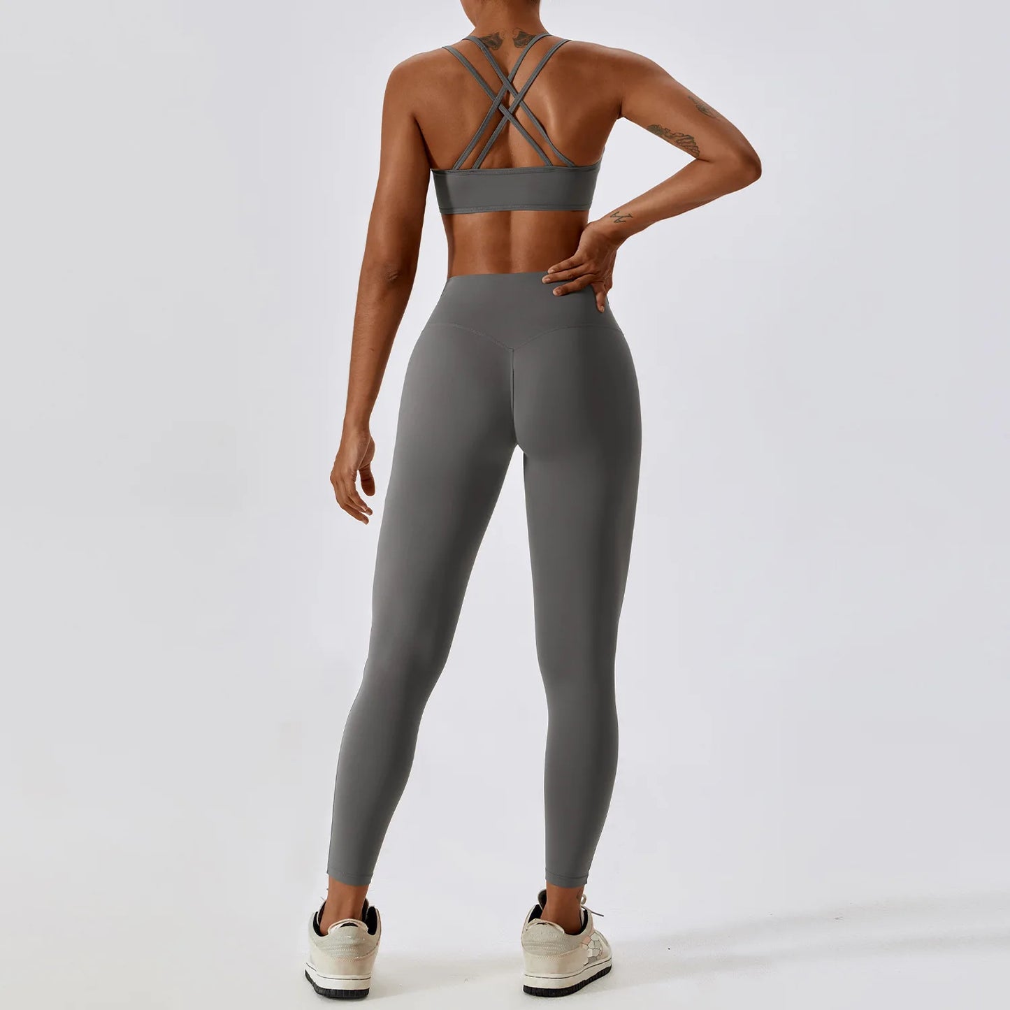 Athletic Wear High Waist Leggings And Top Two Piece Set Seamless Gym