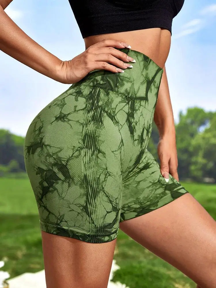 Tie Dye Butt Liftting Sexy Gym Shorts Women Skinny Stretch High Waist Sports Shorts Casual Seamless Yoga Pants