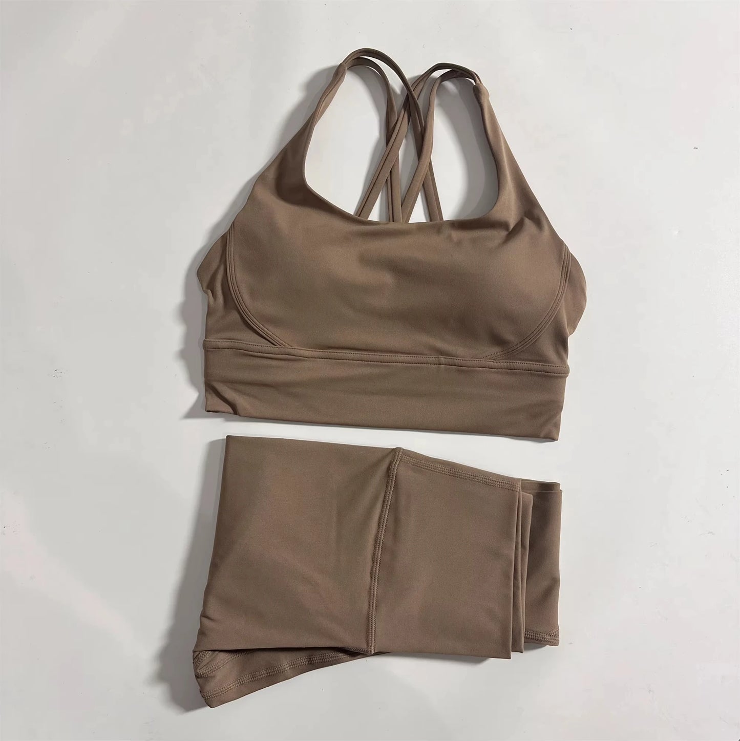 Solid Color Gym Fitness Set Tight Soft cross Fitness Bra 2pc