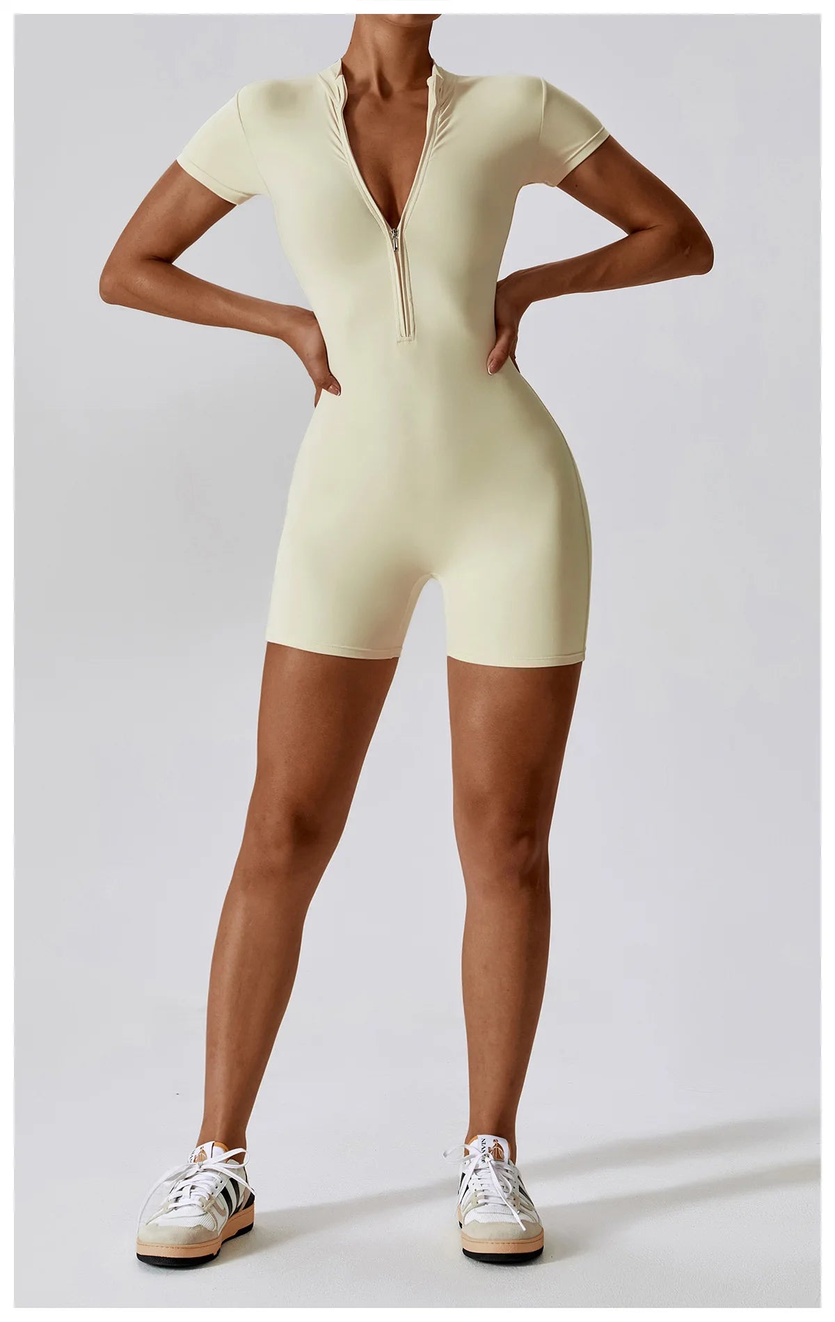 Summer Zipper Jumpsuit Short Sleeve Yoga Bodysuit