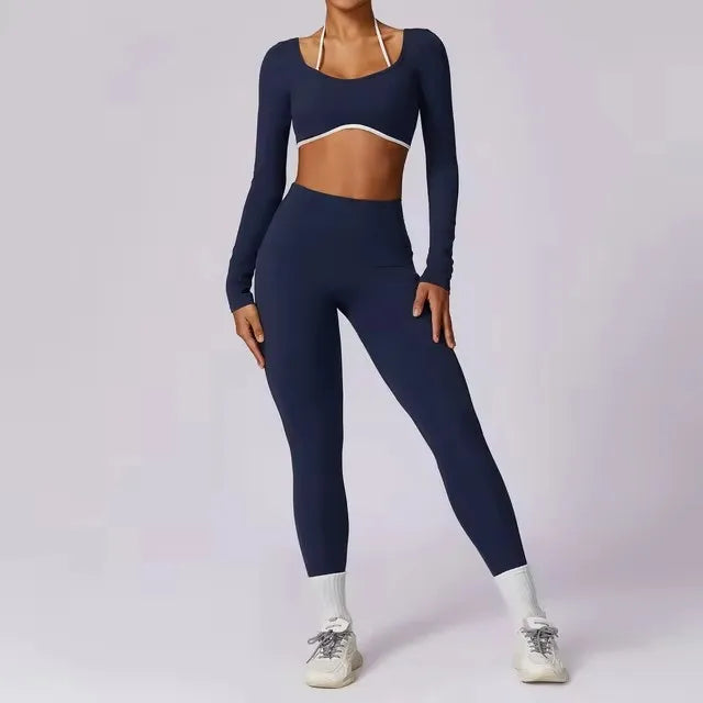 2Pcs Gym Set Women Workout Backless Yoga Suit