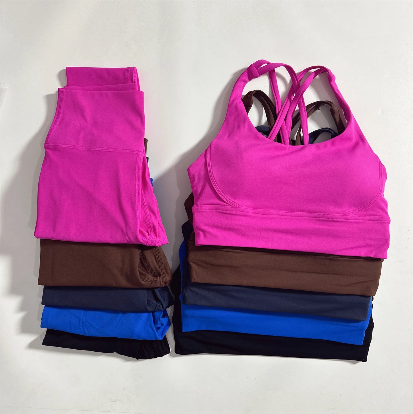 Solid Color Gym Fitness Set Tight Soft cross Fitness Bra 2pc
