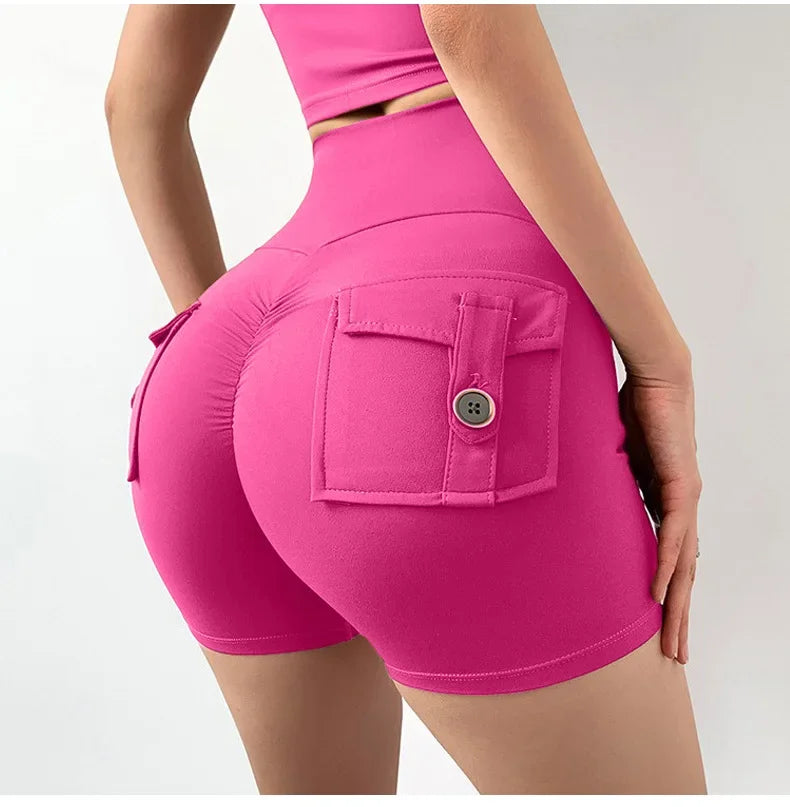 Yoga Shorts for Women Pocket Scrunched Butt Gym Leggings High Waist Push Up Tights Sexy Sports Shorts Fitness Running Shorts