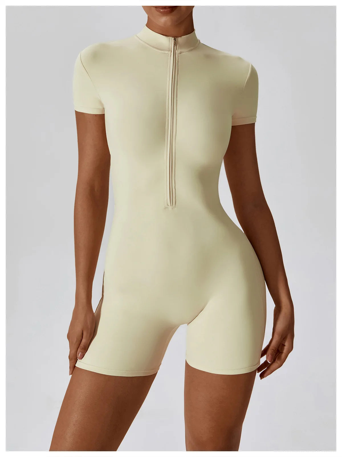 Summer Zipper Jumpsuit Short Sleeve Yoga Bodysuit