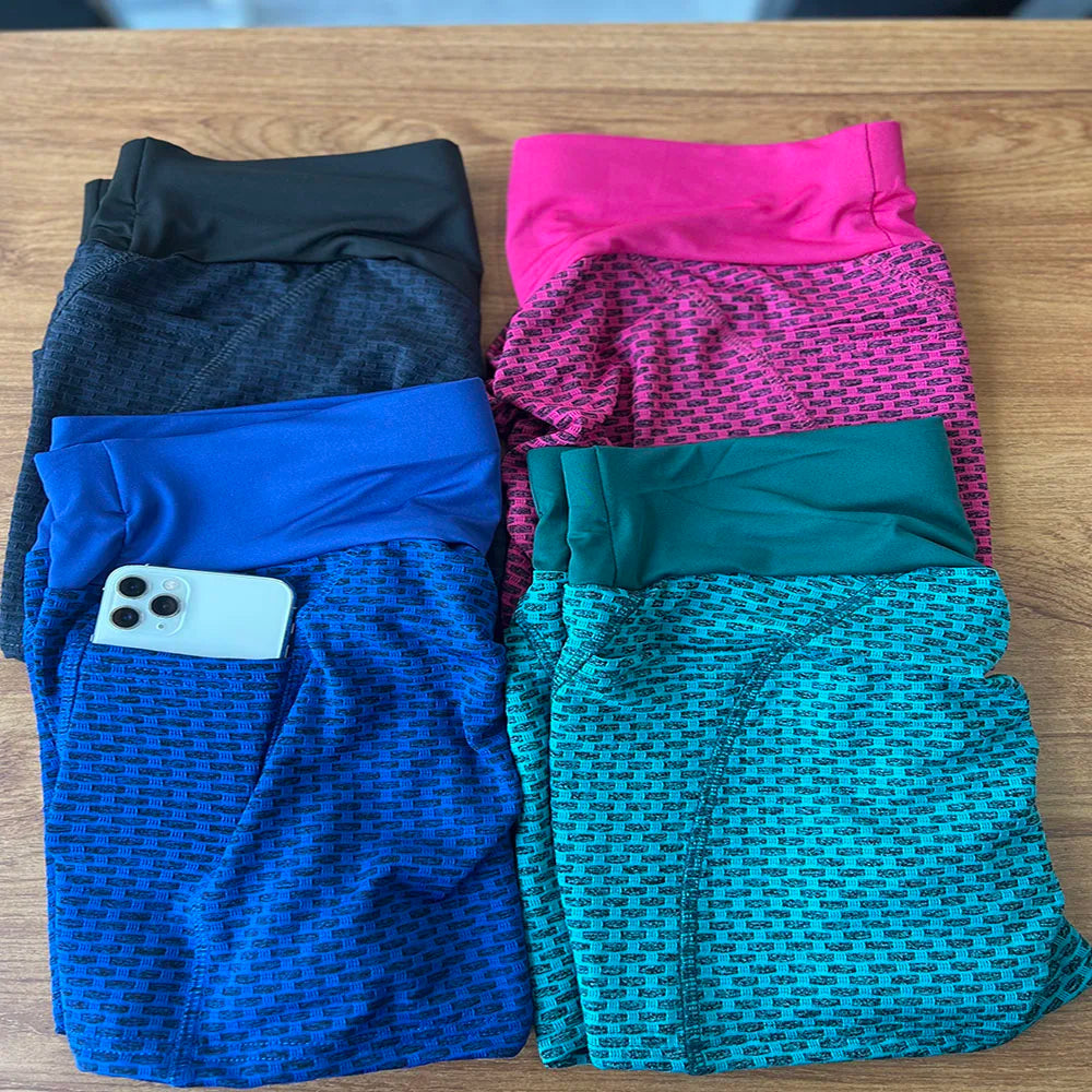 Women elasticity gym shorts with pockets hip lifting running yoga leggings short high waist Breathable quick dry sports shorts
