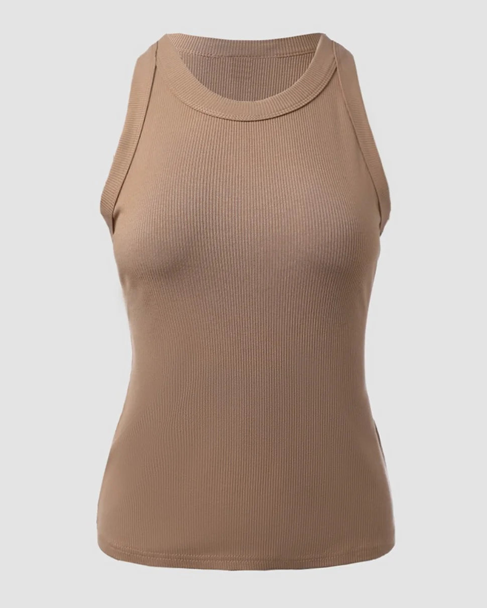 Sleeveless Ribbed Knit Tank Top