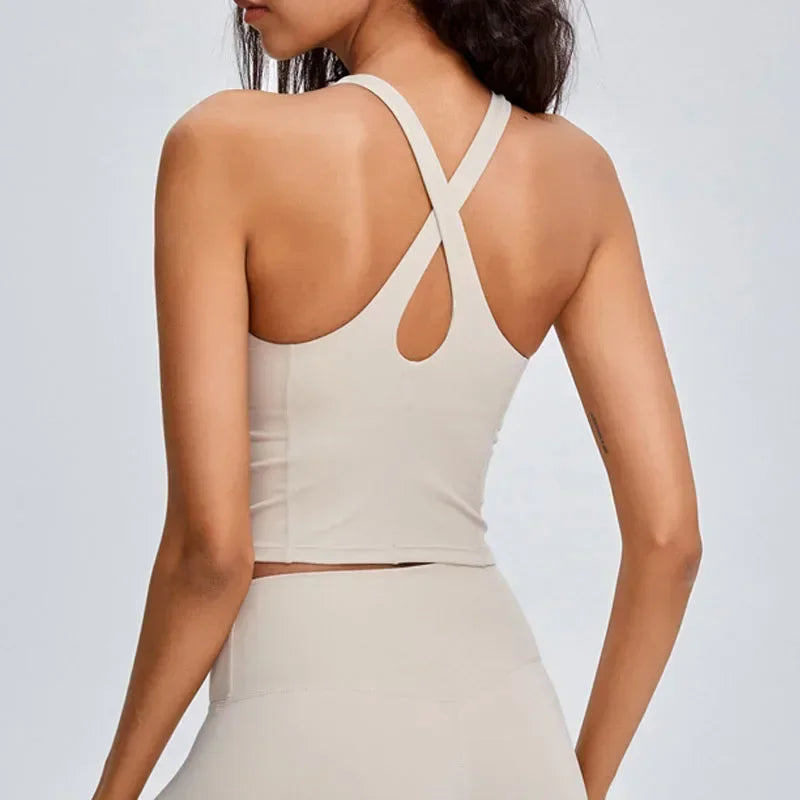 Comfy Cross Back Wide Strap Push-up Crop Top