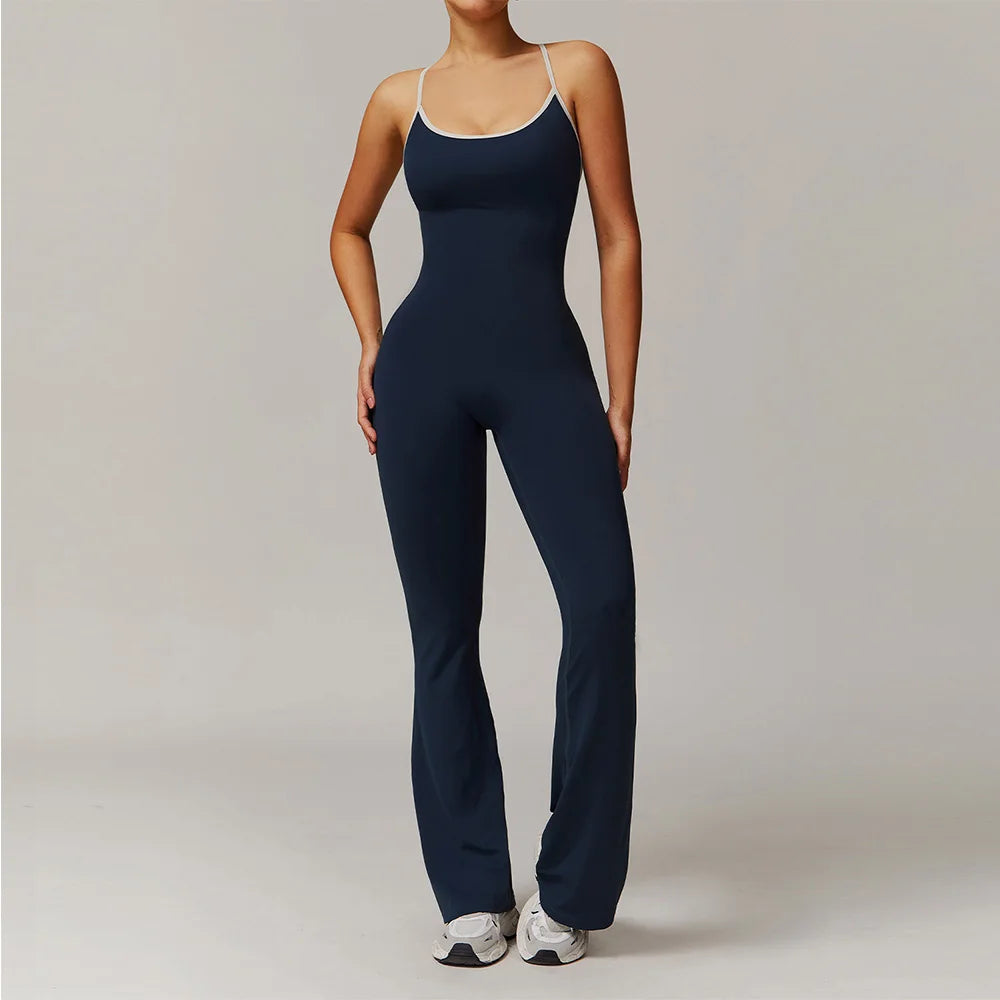 V Back Jumpsuit Gym Set