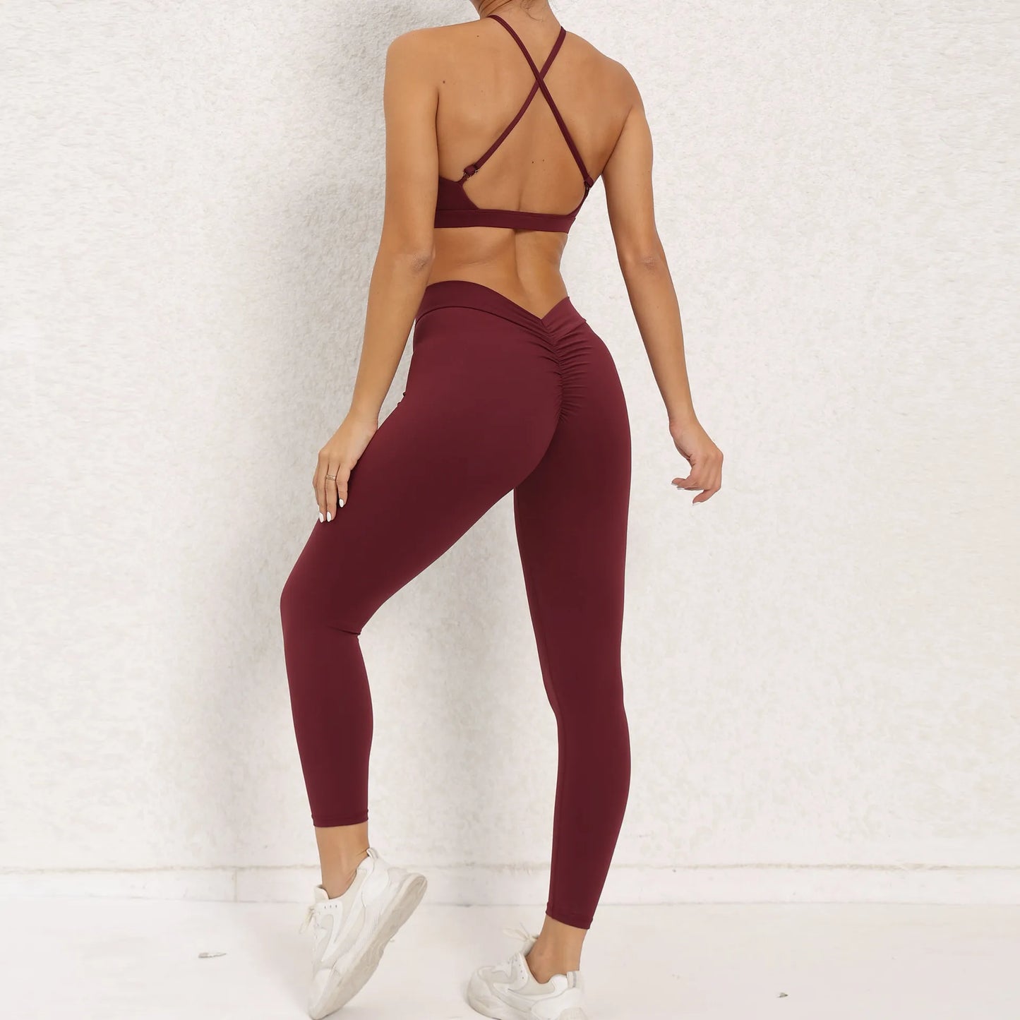 Sports Set Women Clothes Fitness Outfit Rib Yoga Suit Cross Running