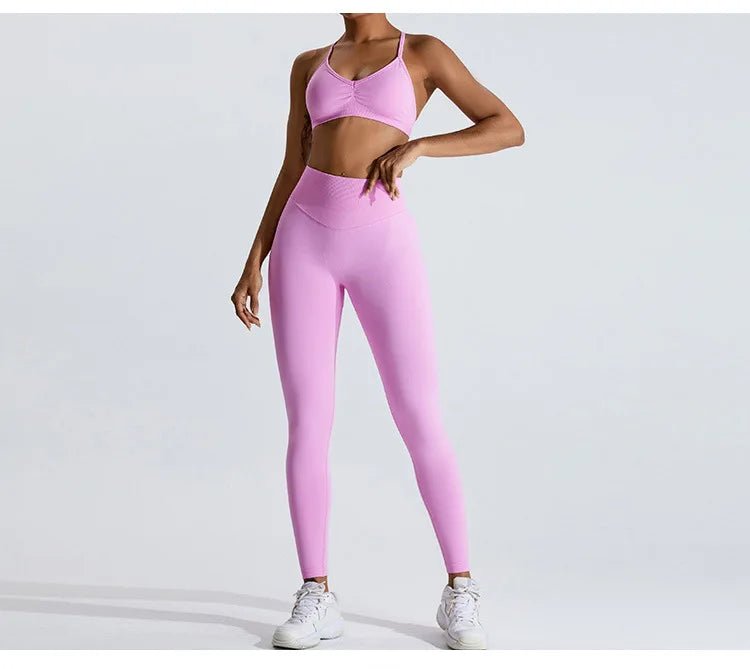 Gym Clothes Women 2 Pcs Yoga Set Sports Bra Seamless High Waist Leggings