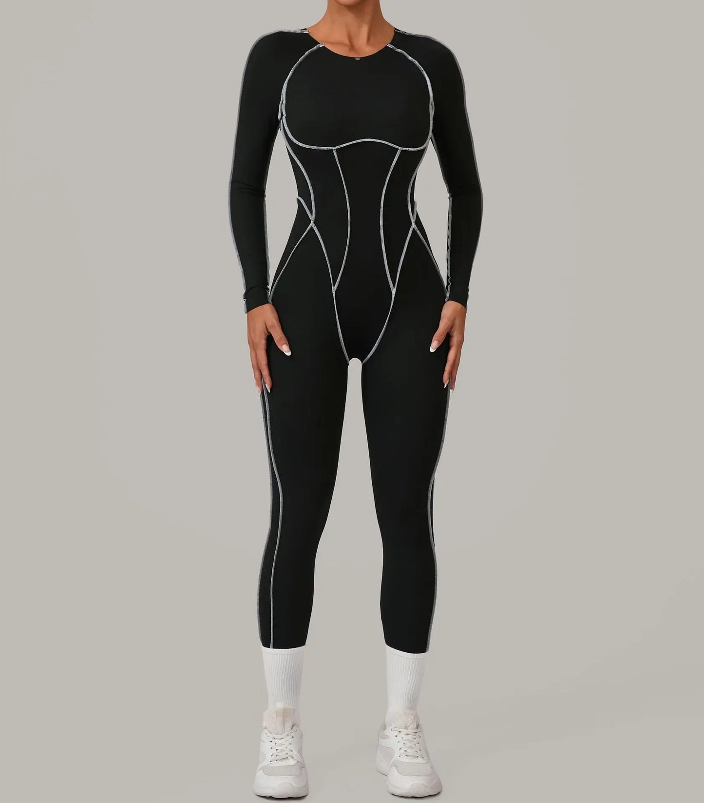 Yoga Suit Sport Fitness Seamless Line Contrast Color Skinny Pants One Piece