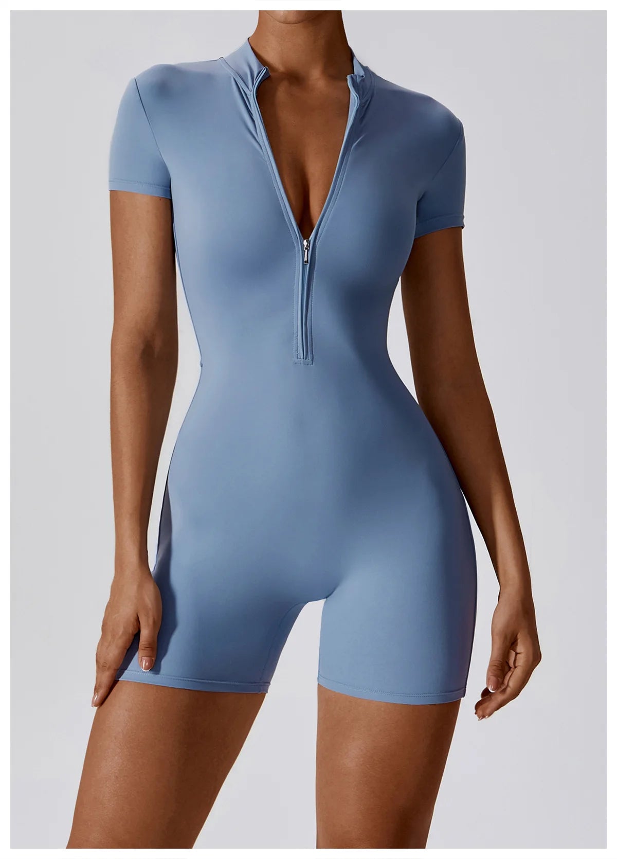 Summer Zipper Jumpsuit Short Sleeve Yoga Bodysuit