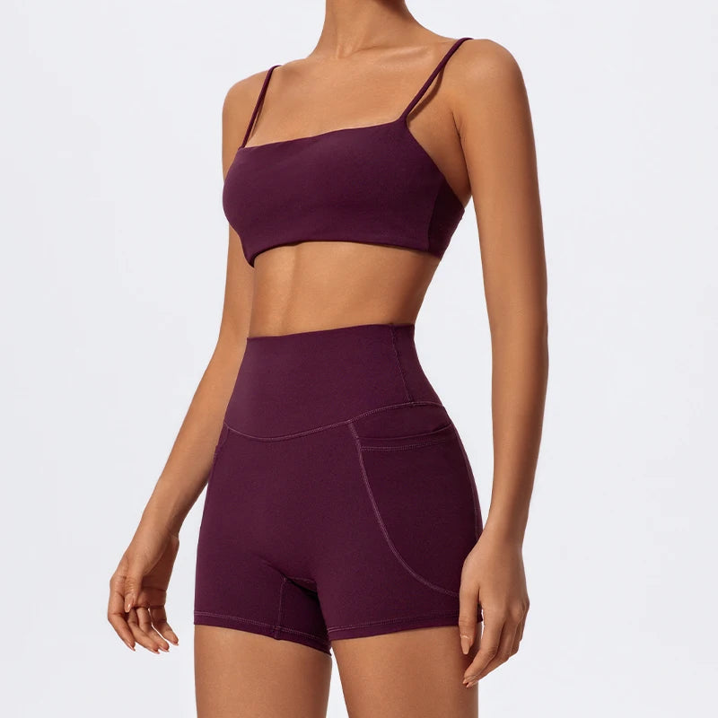 Two Piece Gym Workout Set Female Bra Yoga Sets 2ps Shorts Fitness Wear