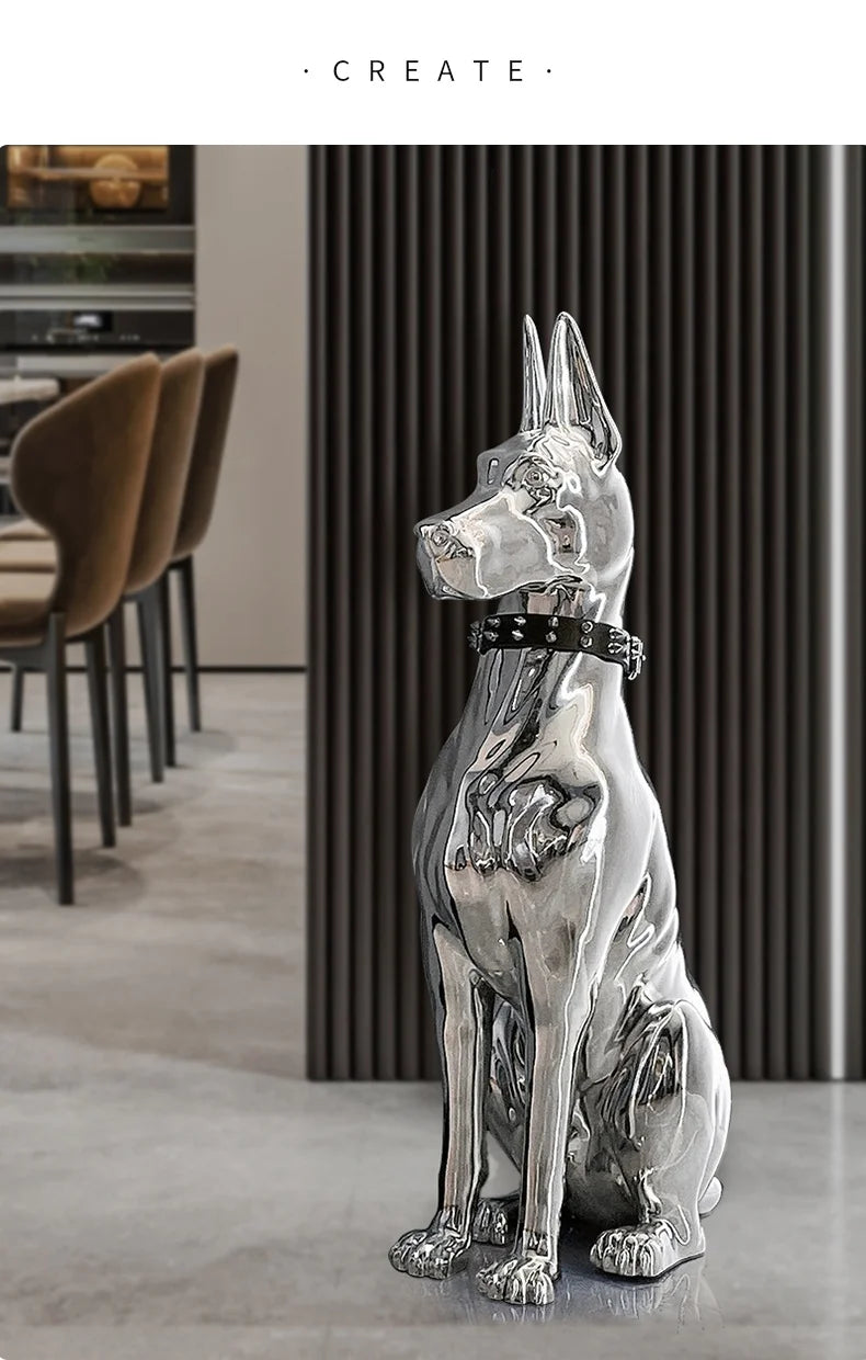 Nordic Home Decoration Electroplate Doberman Dog Sculptures and Figurines,Large Art Home Accessories Room Decor Animal Statue