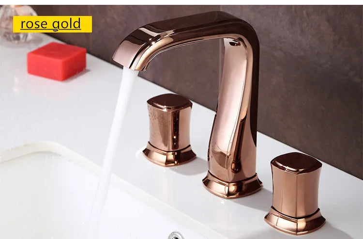 Widespread Basin bathroom sink Faucets Brass three holes Mixer Faucet Cold And Hot 8 inch Water Mixer Sink Taps  gold black