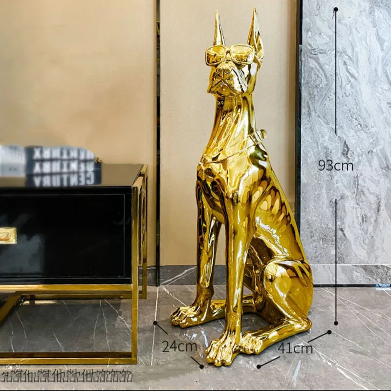 Nordic Home Decoration Electroplate Doberman Dog Sculptures and Figurines,Large Art Home Accessories Room Decor Animal Statue