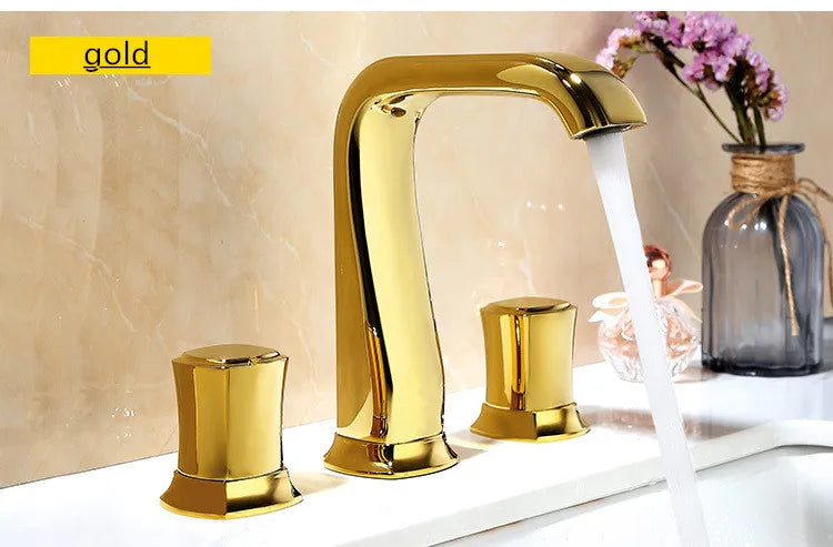 Widespread Basin bathroom sink Faucets Brass three holes Mixer Faucet Cold And Hot 8 inch Water Mixer Sink Taps  gold black