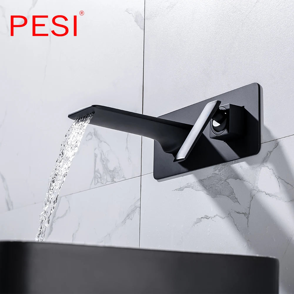 Black and Rose Gold Hot And Cold Water Bathroom Faucet Wall Mount Mixer Sink Tap Gold Wash Basin Swivel Spout Bath.