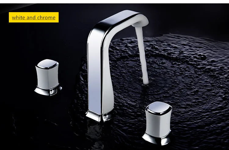 Widespread Basin bathroom sink Faucets Brass three holes Mixer Faucet Cold And Hot 8 inch Water Mixer Sink Taps  gold black