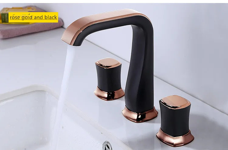 Widespread Basin bathroom sink Faucets Brass three holes Mixer Faucet Cold And Hot 8 inch Water Mixer Sink Taps  gold black