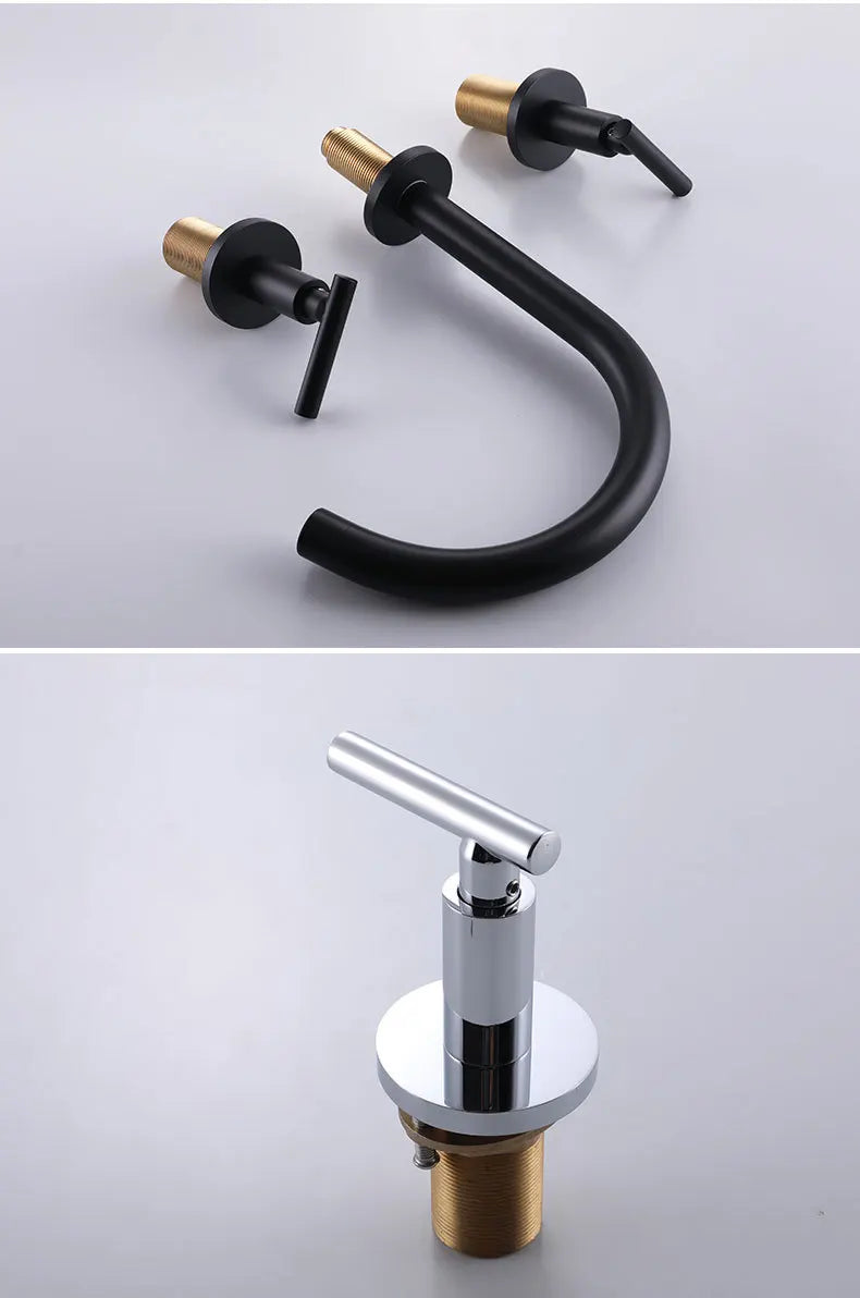 High Quality Brass 3 Hole 2 Handle Bathroom sink faucet Black Copper Basin mixer Taps Cold hot water faucet for Bathroom