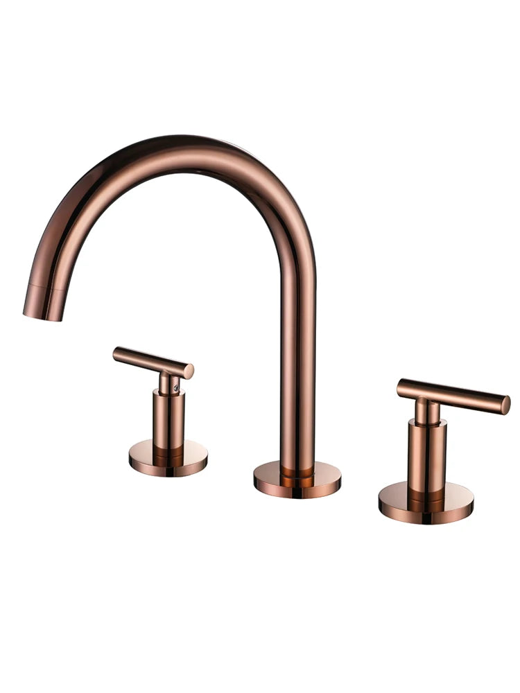 High Quality Brass 3 Hole 2 Handle Bathroom sink faucet Black Copper Basin mixer Taps Cold hot water faucet for Bathroom