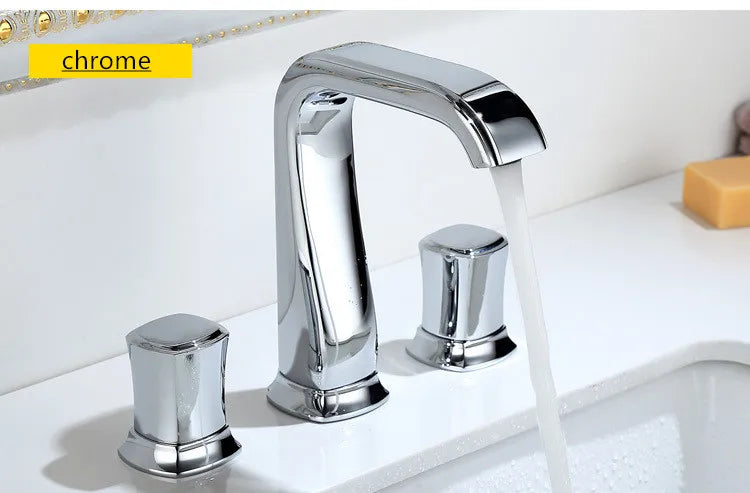 Widespread Basin bathroom sink Faucets Brass three holes Mixer Faucet Cold And Hot 8 inch Water Mixer Sink Taps  gold black