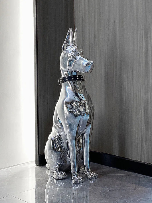 Nordic Home Decoration Electroplate Doberman Dog Sculptures and Figurines,Large Art Home Accessories Room Decor Animal Statue