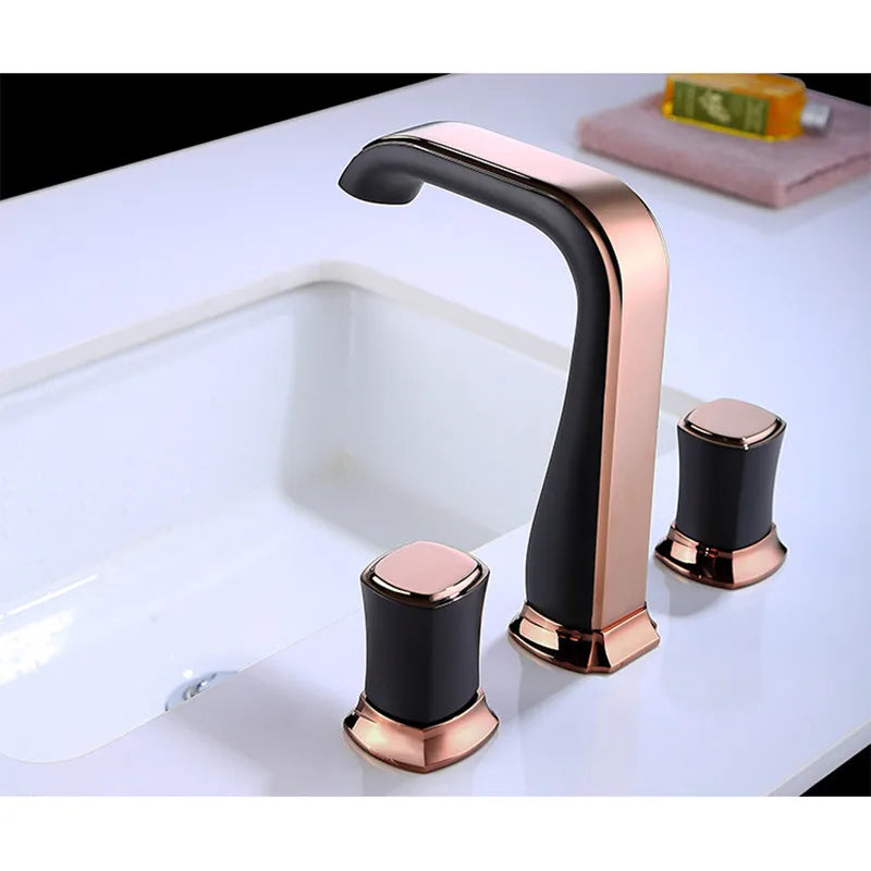 Widespread Basin bathroom sink Faucets Brass three holes Mixer Faucet Cold And Hot 8 inch Water Mixer Sink Taps  gold black