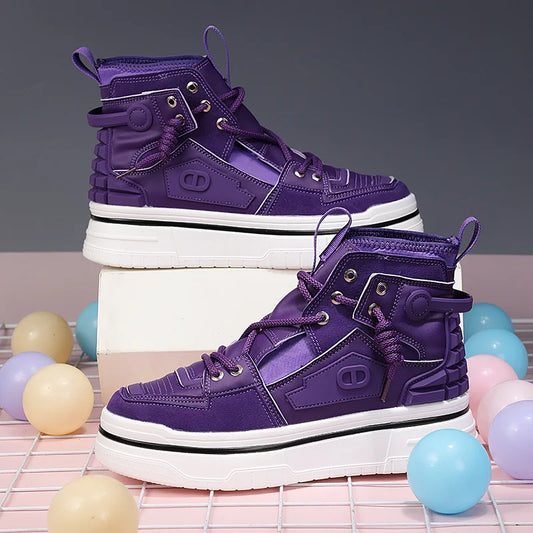 New Mens Designer Purple Sneakers Comfortable Lace Up Platform Shoes Men Streetwear High Top Sneakers Men Fashion Trainers Shoes