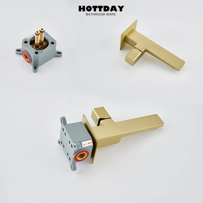 Bathroom faucet Single handle hot and cold sink faucet Wall-mounted basin faucet Concealed faucet Brushed gold basin faucet