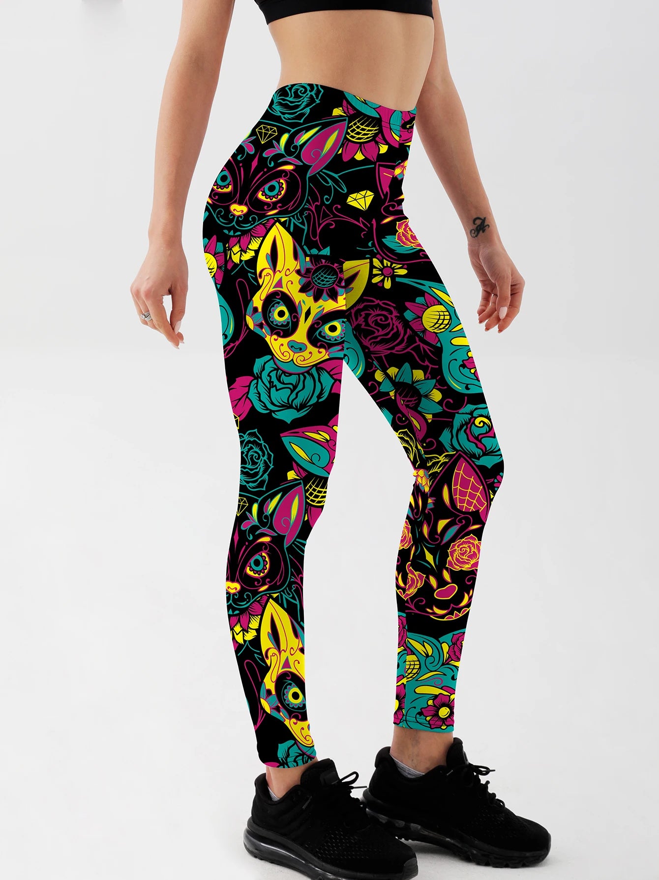 Cute Cat Printed Leggings For Fitness