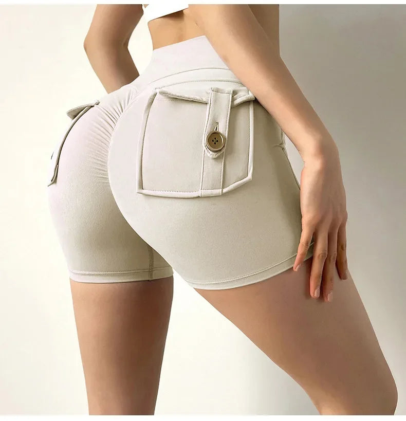 Yoga Shorts for Women Pocket Scrunched Butt Gym Leggings High Waist Push Up Tights Sexy Sports Shorts Fitness Running Shorts