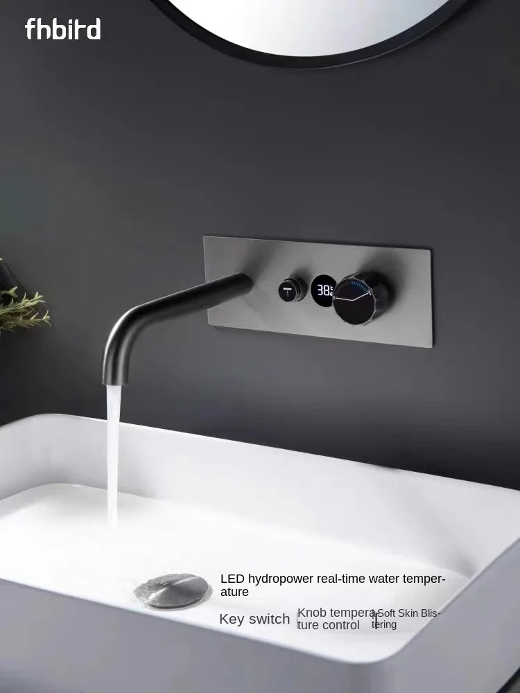 Copper Basin Faucet with Intelligent Constant Temperature Water Power Generation Display Extension Nozzle Hidden Style Faucet