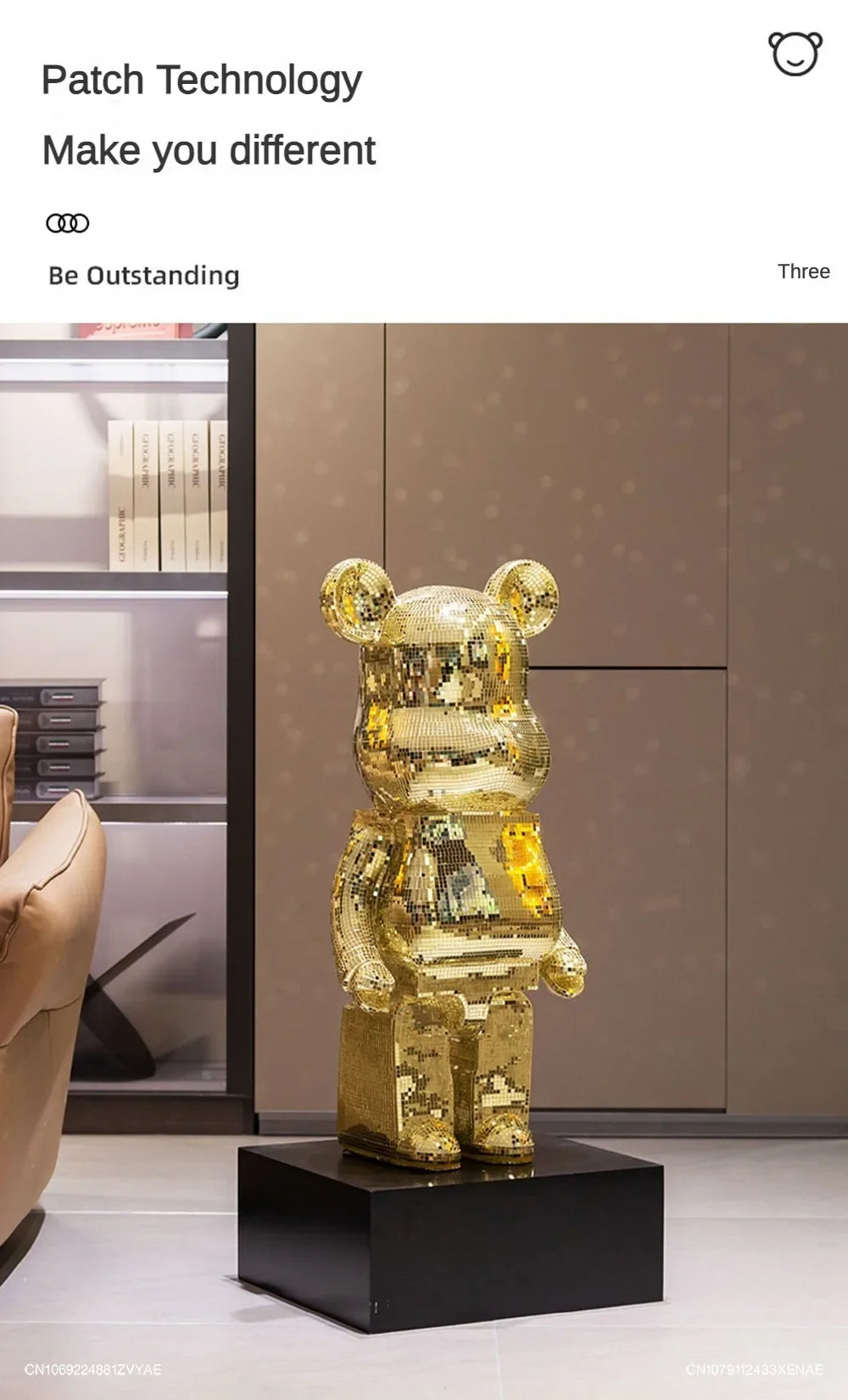 Golden Large Bearbrick Figurine Statues Disco Mirror Ball Violent Bear Sculptures Reflective Luxury Floor Decoration Pendant