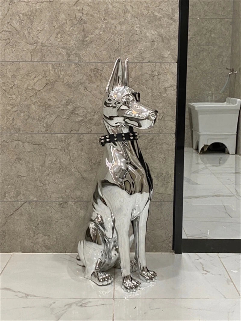 Large Electroplated Dog Statue Ornaments Nordic Sculpture Floor Decoration Porch TV Cabinet Animal Figurine Home Accessories