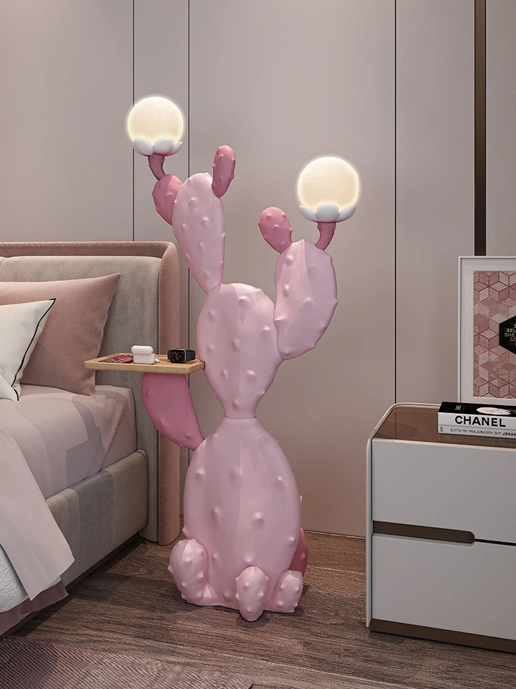 Nordic Room Decor 129cm Large Cactus Sculptures，Living Room Decoration Storage Side Table Creative Home Accessories Night Light