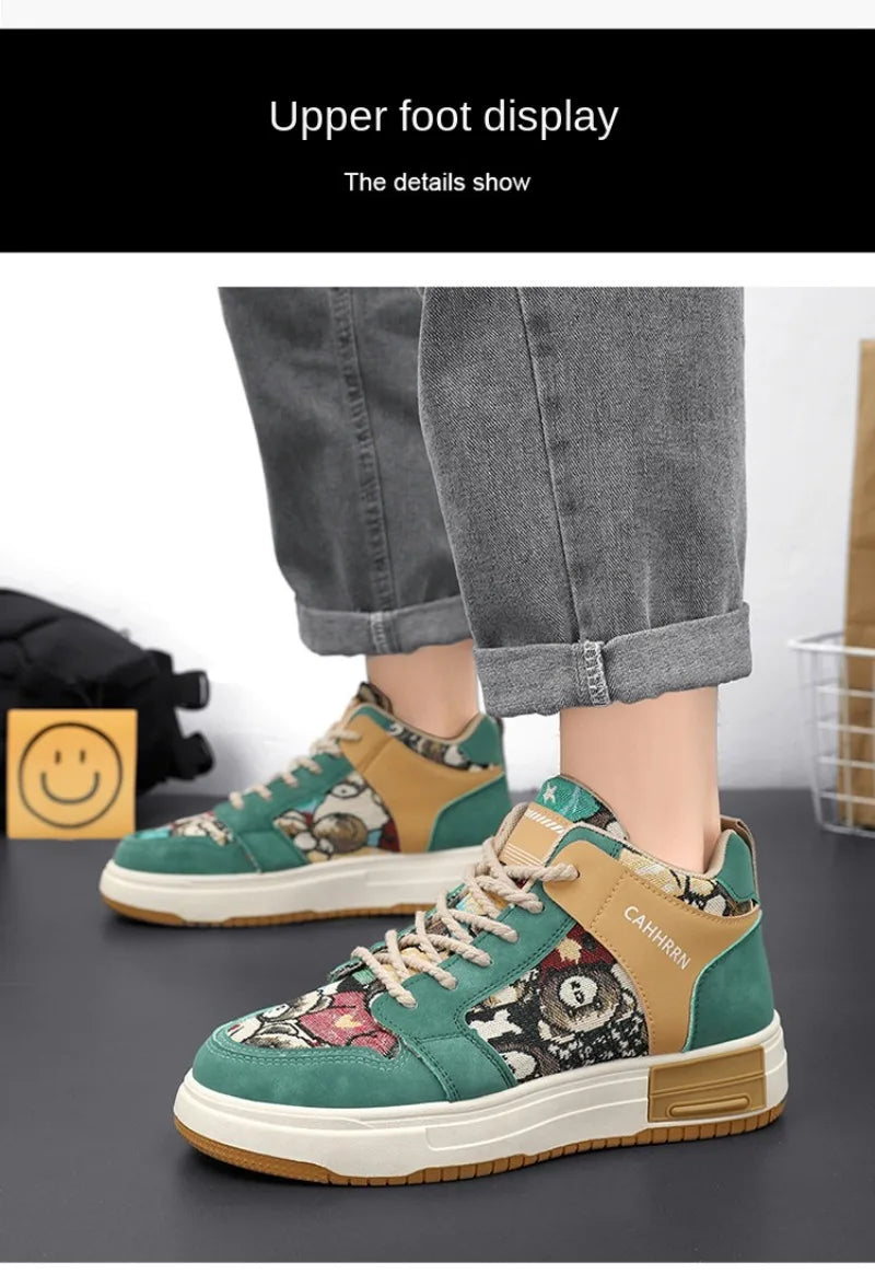 Men Sneakers Thick-soled High Sports for Men lovely Bear Canvas Men Shoes Platform Breathable Skateboarding Shoe Tenis Masculino