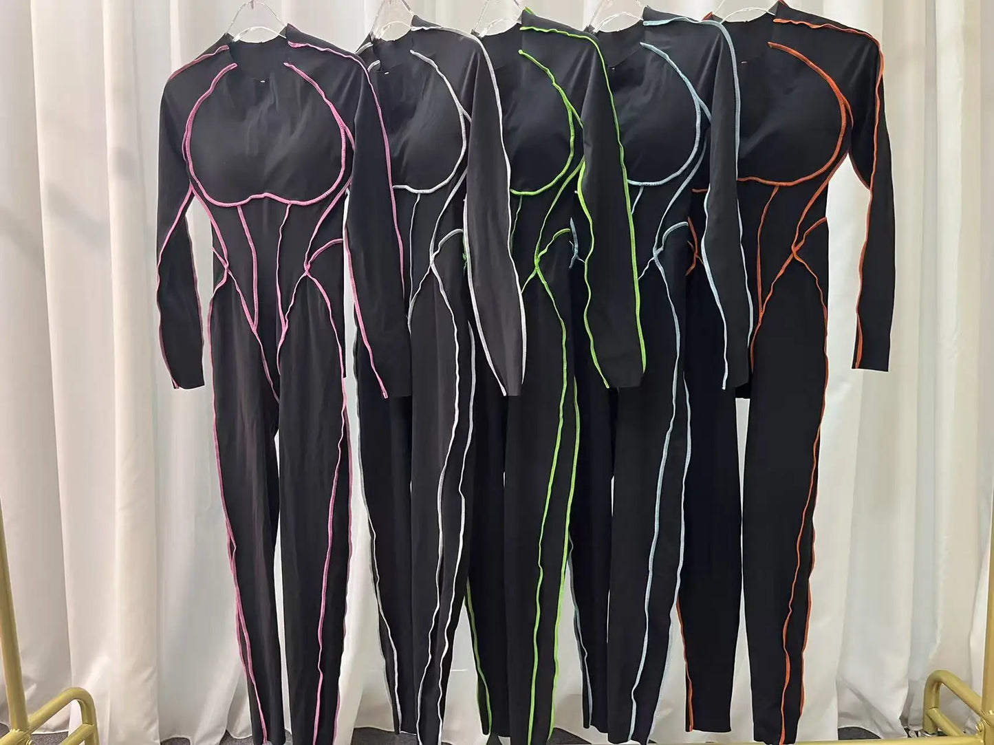 Yoga Suit Sport Fitness Seamless Line Contrast Color Skinny Pants One Piece