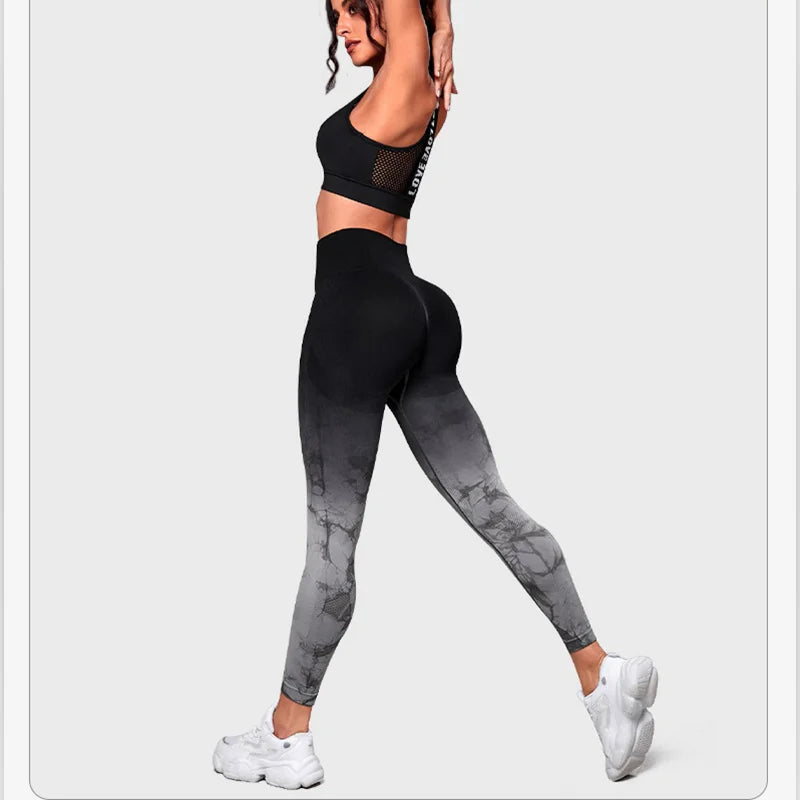 Gradient Tie Dye Yoga Pants Women Seamless Sport